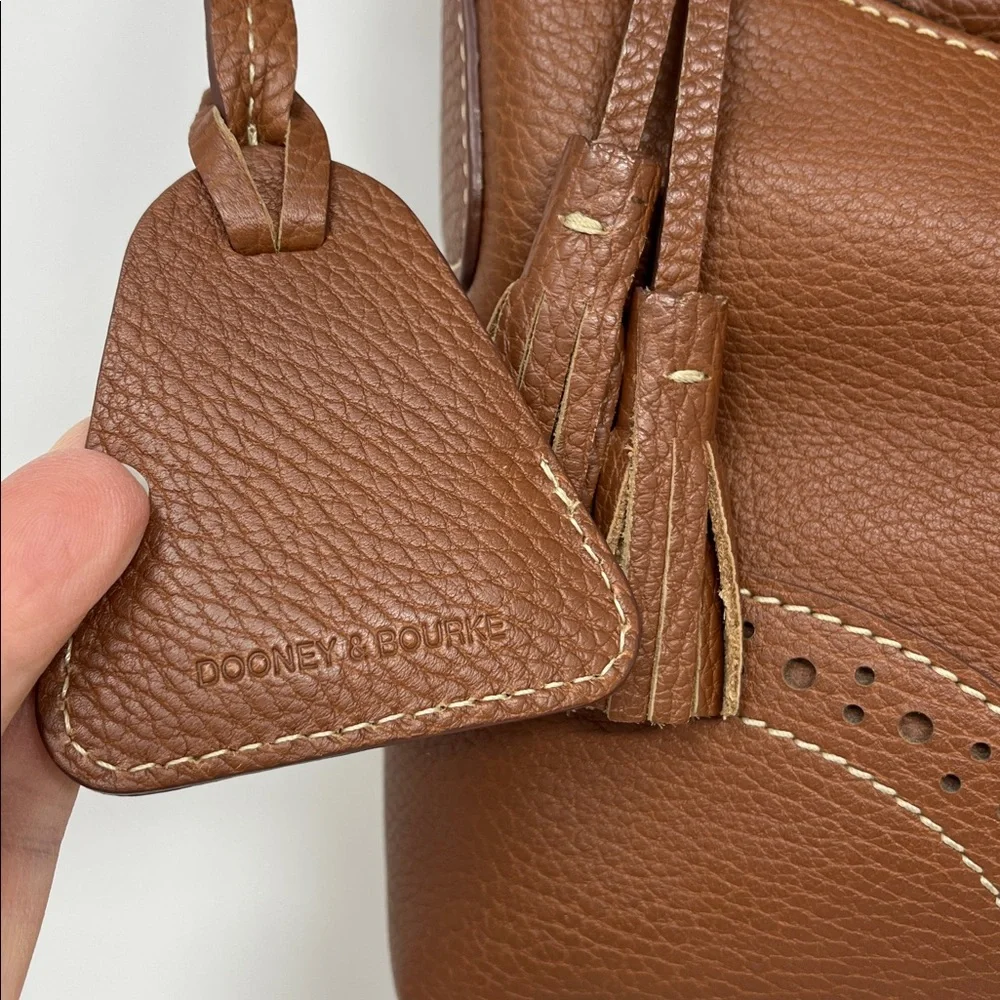 DOONEY & BOURKE SHOULDER HAND BAG CARAMEL COLOR GENUINE PEBBLED LEATHER TASSEL